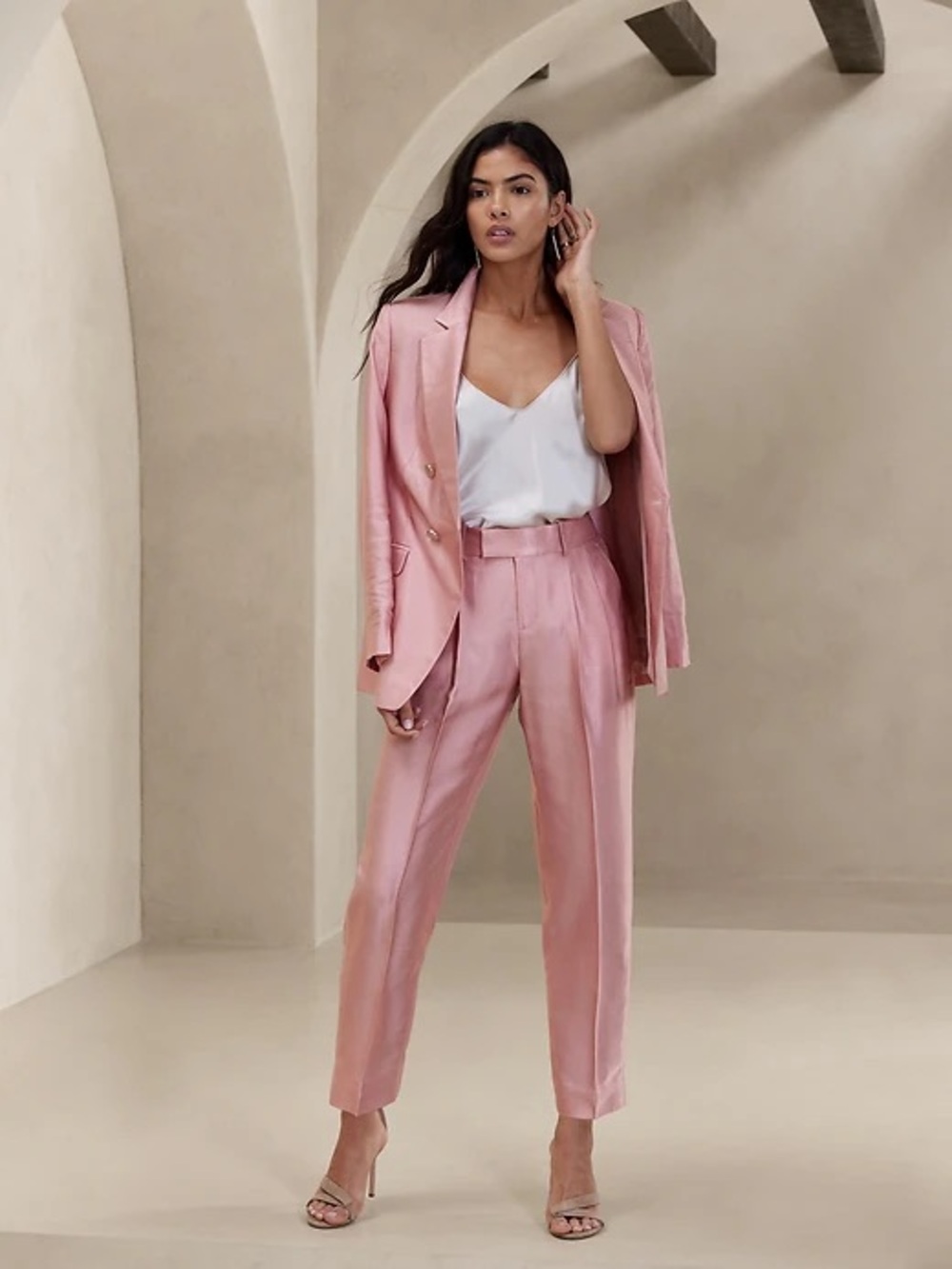 Banana Republic Pink Satin Suit sz 6/ 6S